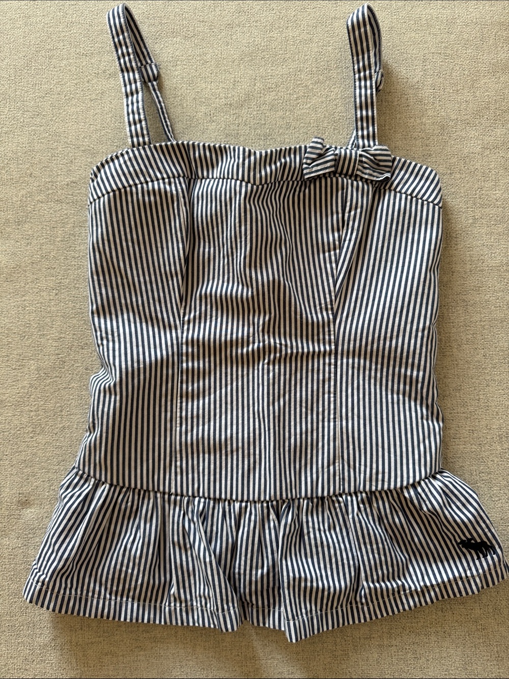 Abercrombie & Fitch Navy and White Striped Bow Tank Romper